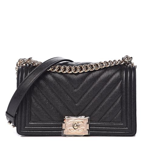 Chanel Caviar Chevron Quilted New Medium Boy Flap Black